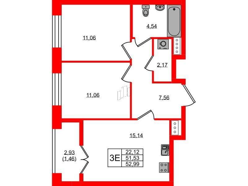 2-комнатная 52 м2 в ЖК NEWПИТЕР корпус null этаж 3
