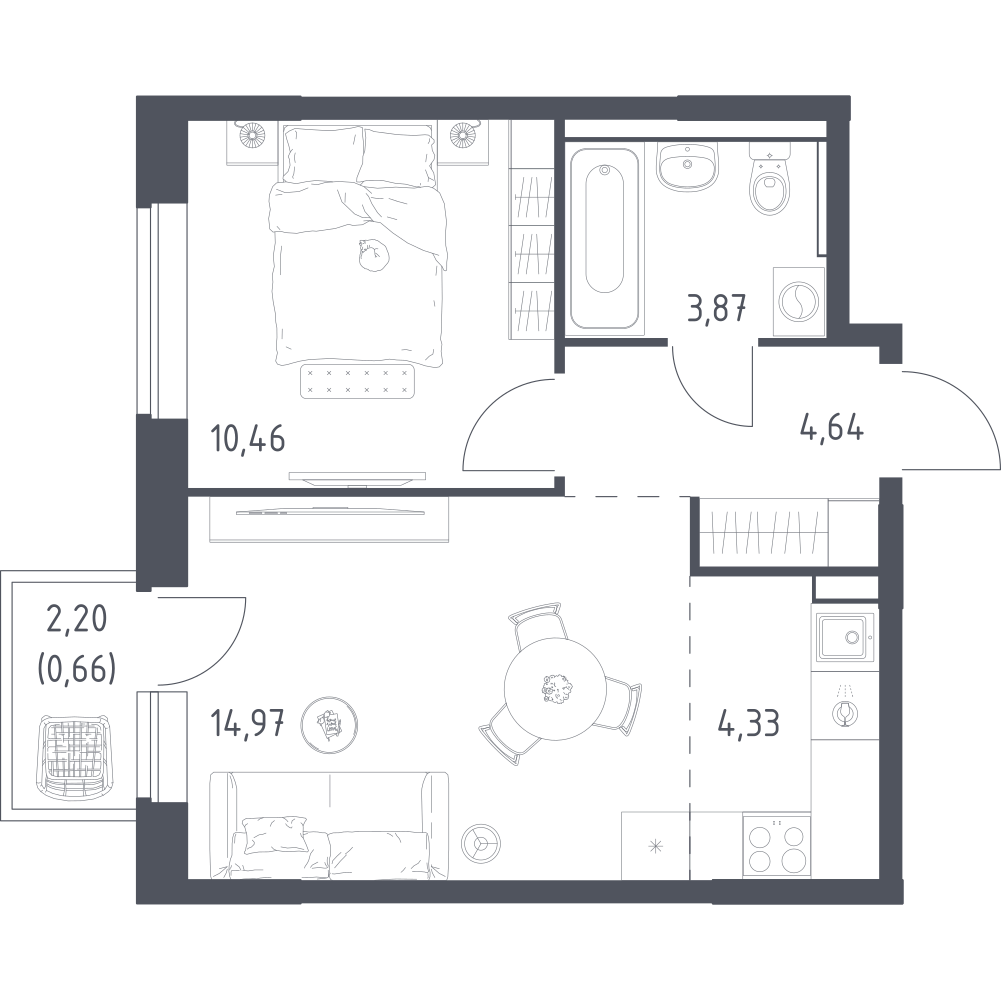 Студия 38 м2 в ЖК Подольские кварталы корпус null этаж 3