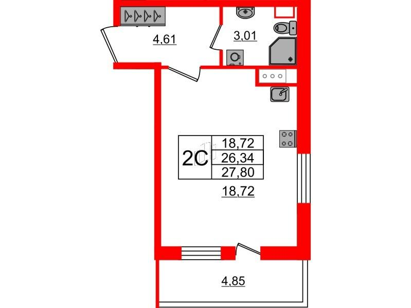 Студия 26 м2 в ЖК Философия на Московской корпус null этаж 4