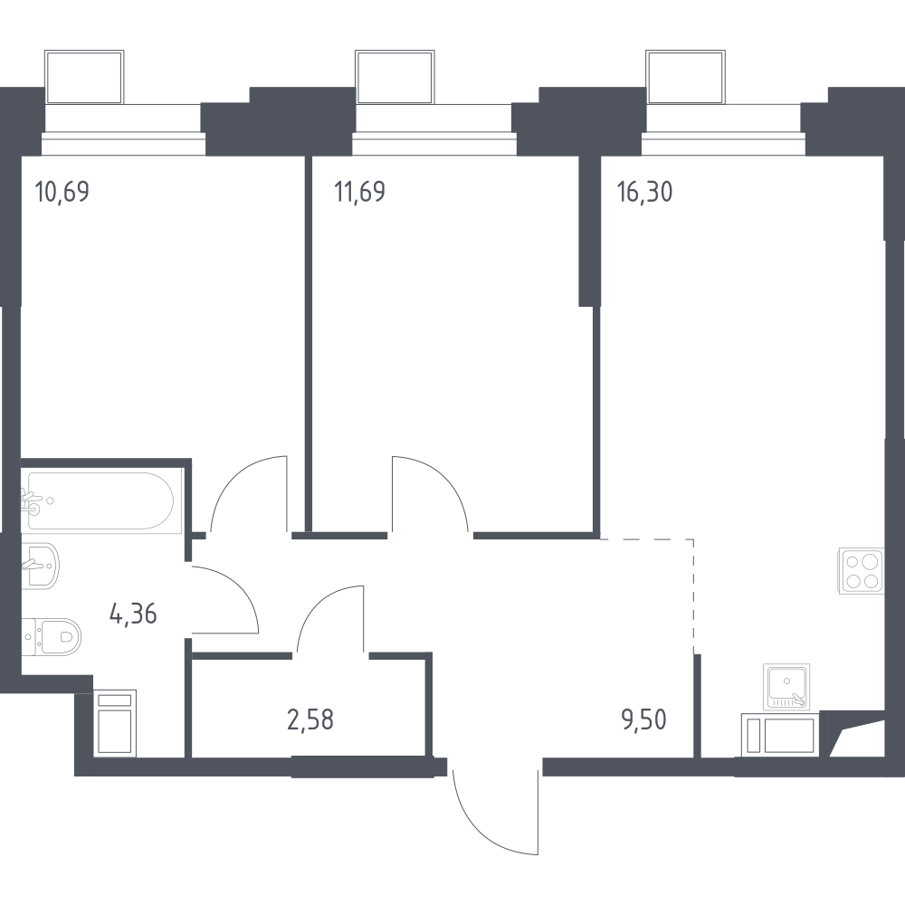 2-комнатная 55 м2 в ЖК Тропарево Парк корпус null этаж 9