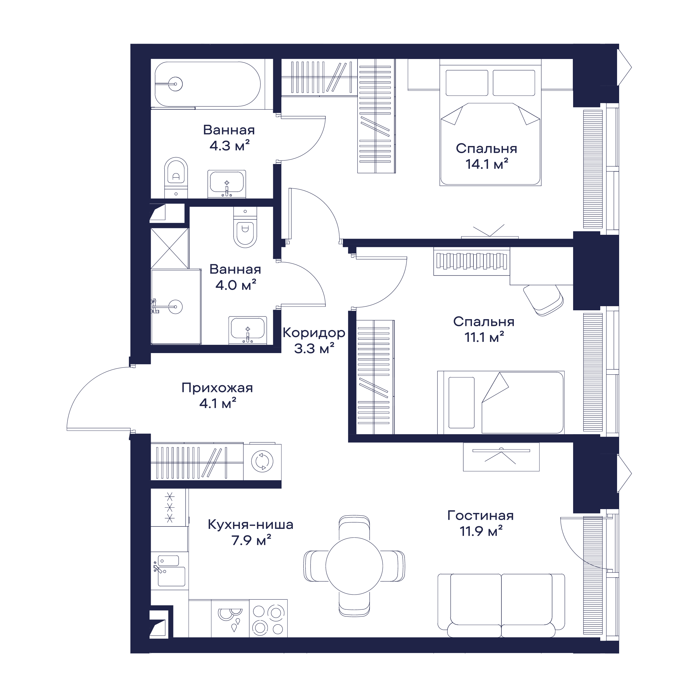 2-комнатная 60 м2 в ЖК Джойс корпус null этаж 12