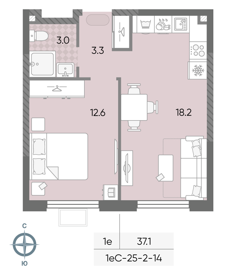 1-комнатная 37 м2 в ЖК ЛУЧИ корпус null этаж 10