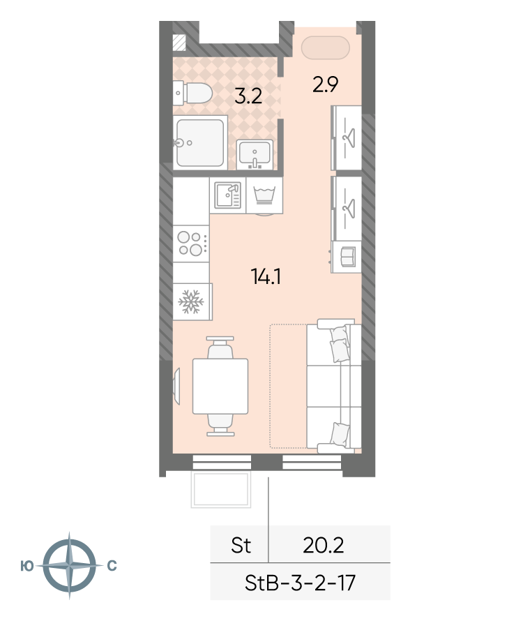 Студия 20 м2 в ЖК ЛУЧИ корпус null этаж 15