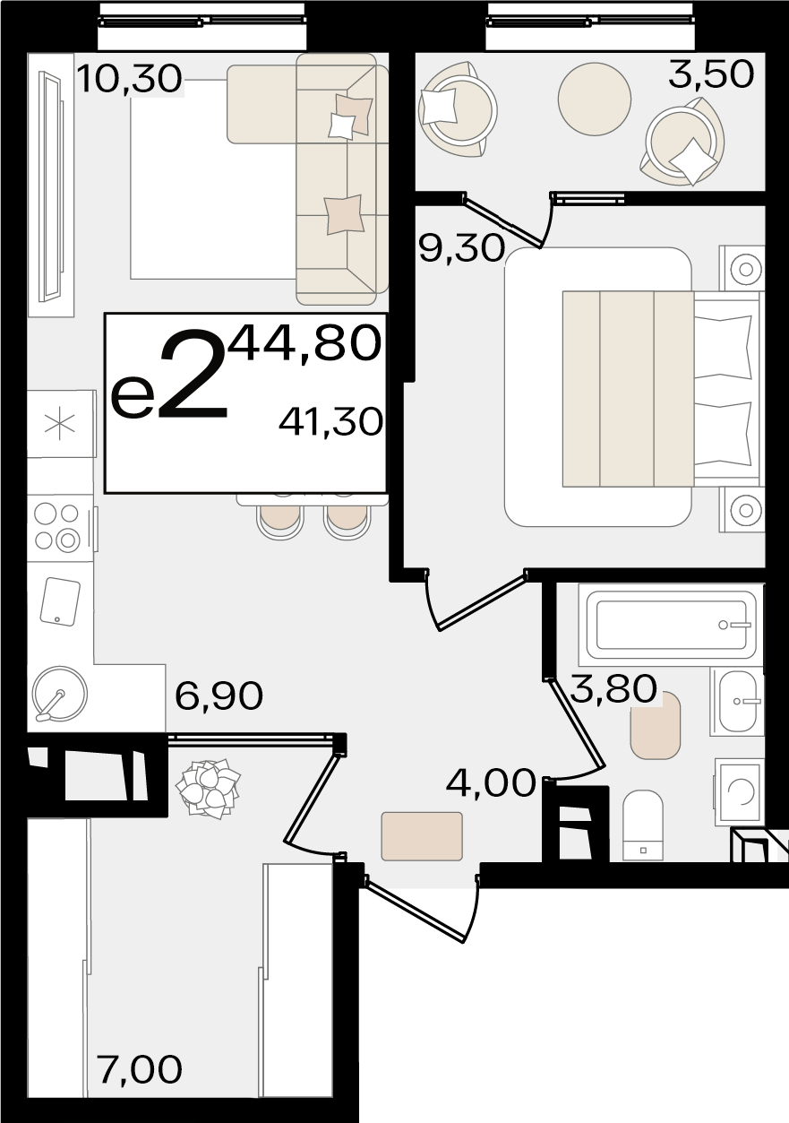 Студия 44 м2 в ЖК Патрики корпус null этаж 7