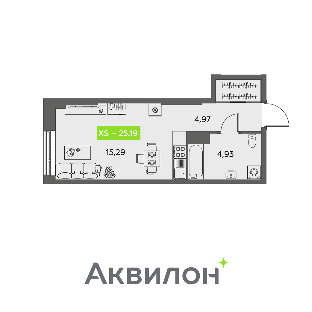 Студия 25 м2 в ЖК Аквилон Shine корпус null этаж 4