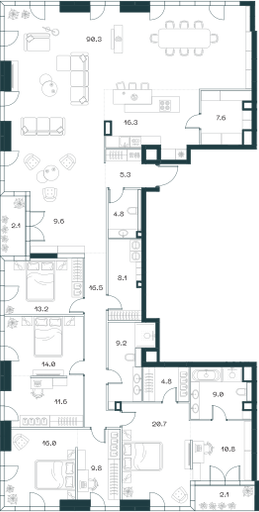 4-комнатная 283 м2 в ЖК Shift корпус null этаж 18