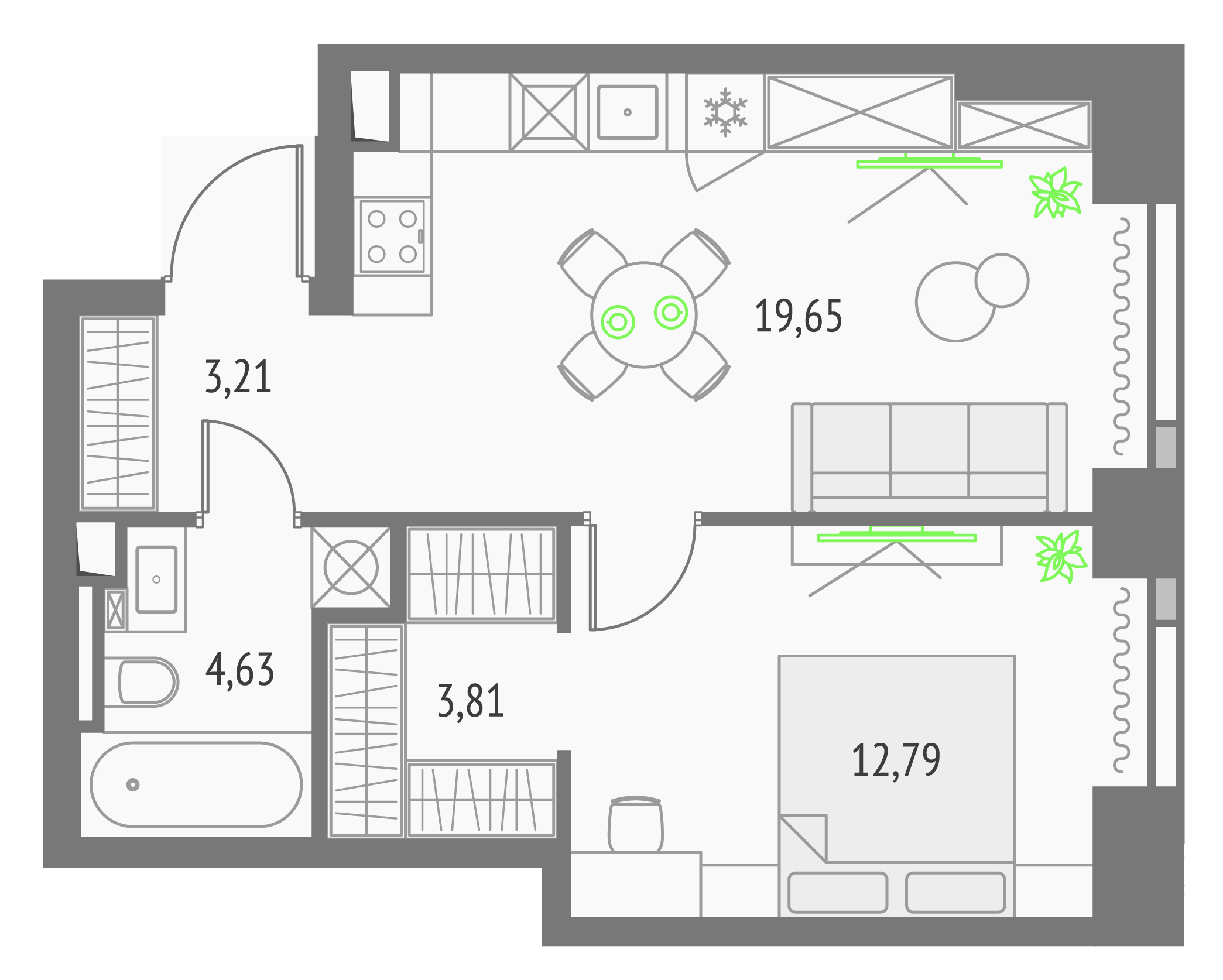 1-комнатная 44 м2 в ЖК Upside Towers корпус null этаж 27