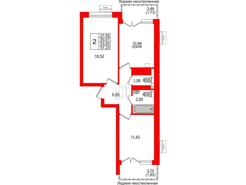 2-комнатная 53 м2 в ЖК Lake City-11 корпус null этаж 6