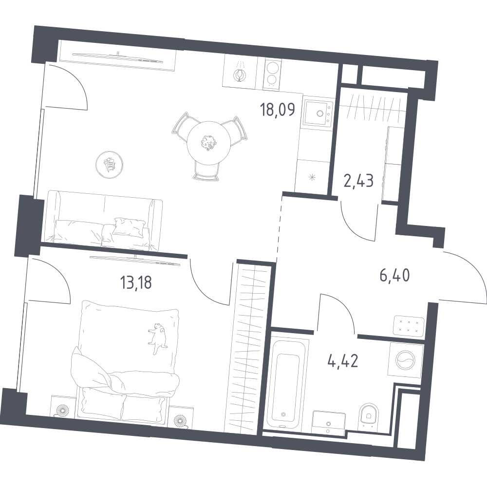 Студия 44 м2 в ЖК Квартал на воде корпус null этаж 4