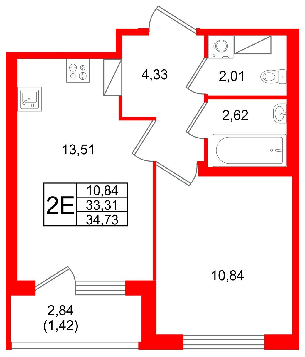 1-комнатная 34 м2 в ЖК Квартал Заречье корпус null этаж 4