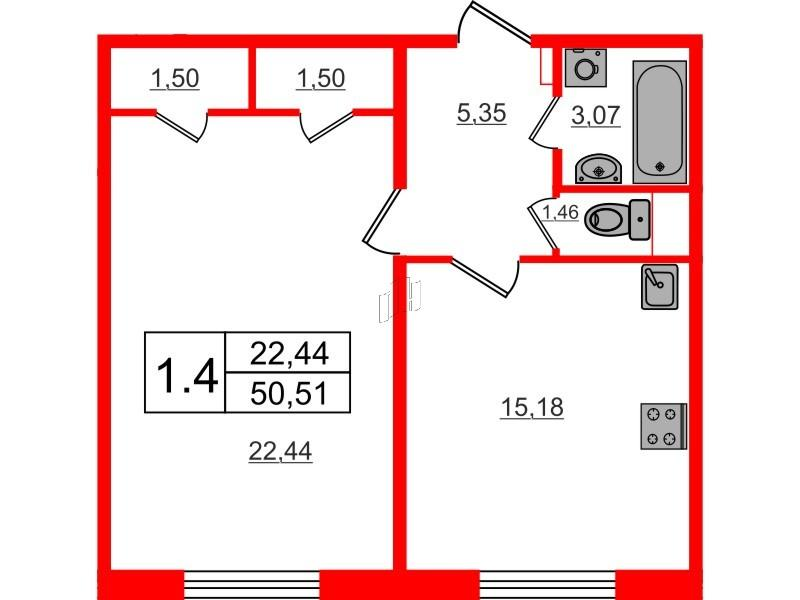 1-комнатная 49 м2 в ЖК Семь столиц корпус null этаж 1