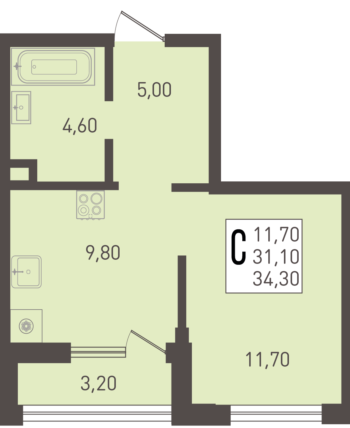 Студия 34 м2 в ЖК Югге корпус null этаж 1