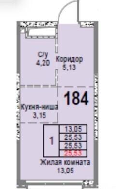 Студия 25.5 м2 в ЖК undefined корпус null этаж 16