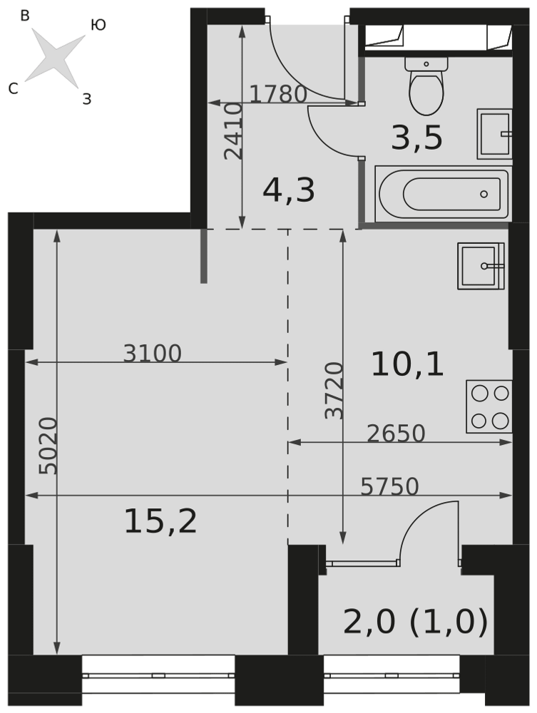 1-комнатная 34 м2 в ЖК Сидней Сити корпус null этаж 10