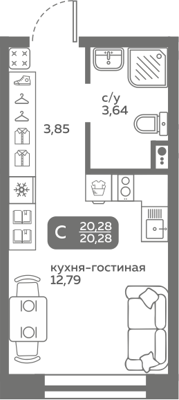Студия 20 м2 в ЖК Меридиан Слобода корпус null этаж 2