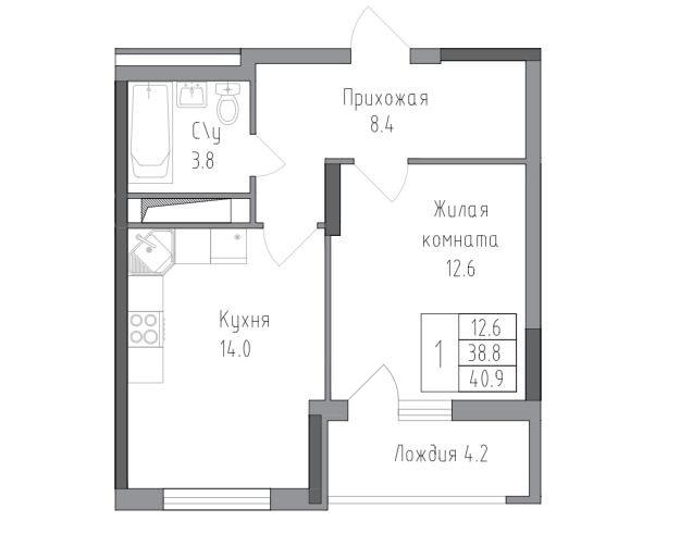1-комнатная 37.2 м2 в ЖК undefined корпус null этаж 2