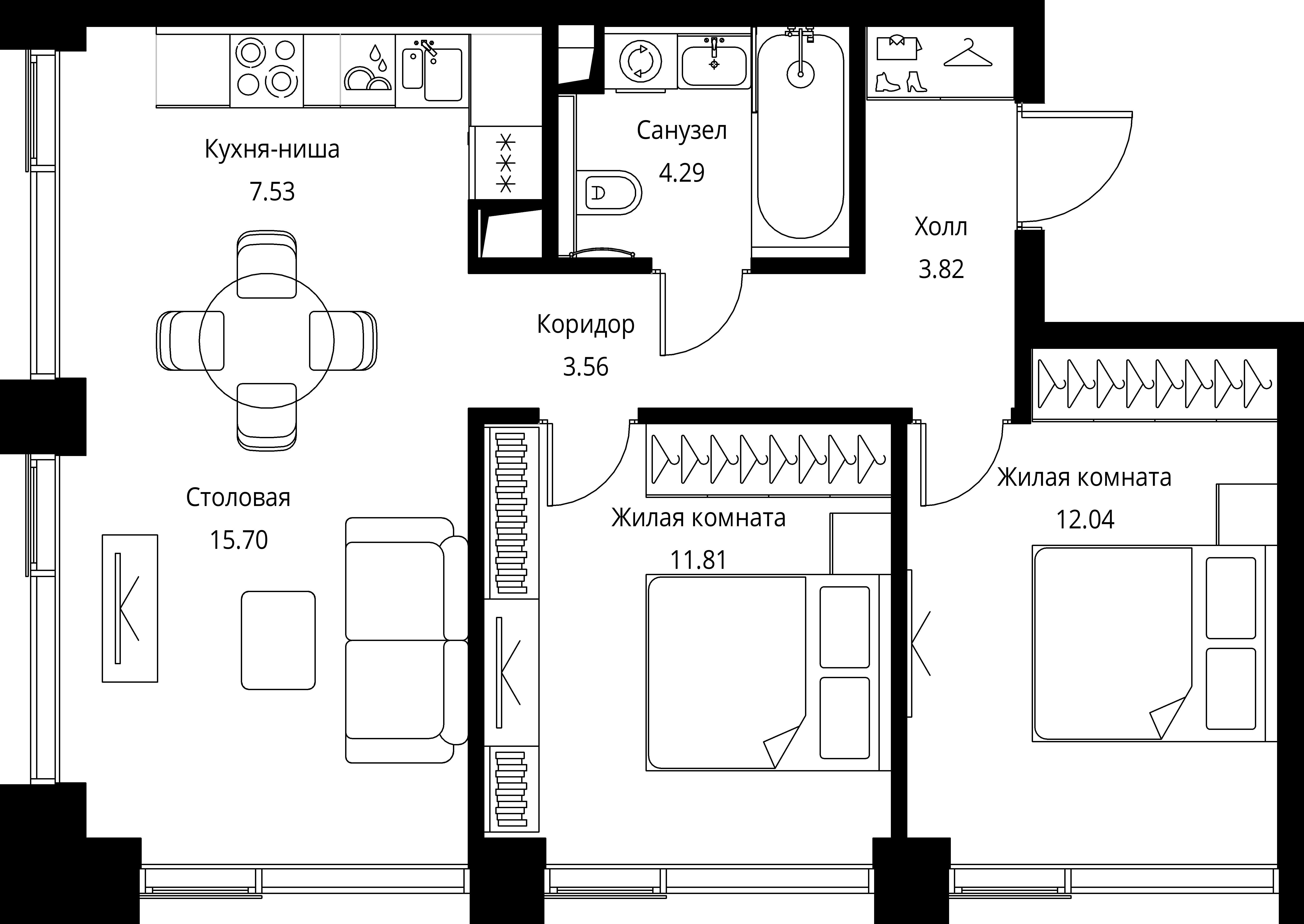 2-комнатная 58 м2 в ЖК CITY BAY корпус null этаж 18