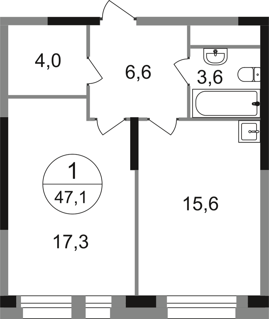 1-комнатная 47 м2 в ЖК Первый Московский корпус null этаж 2