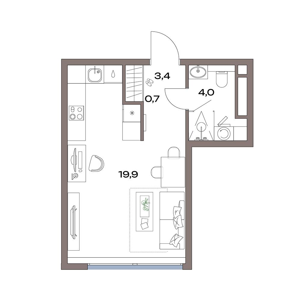 Студия 28 м2 в ЖК Акценты корпус null этаж 3