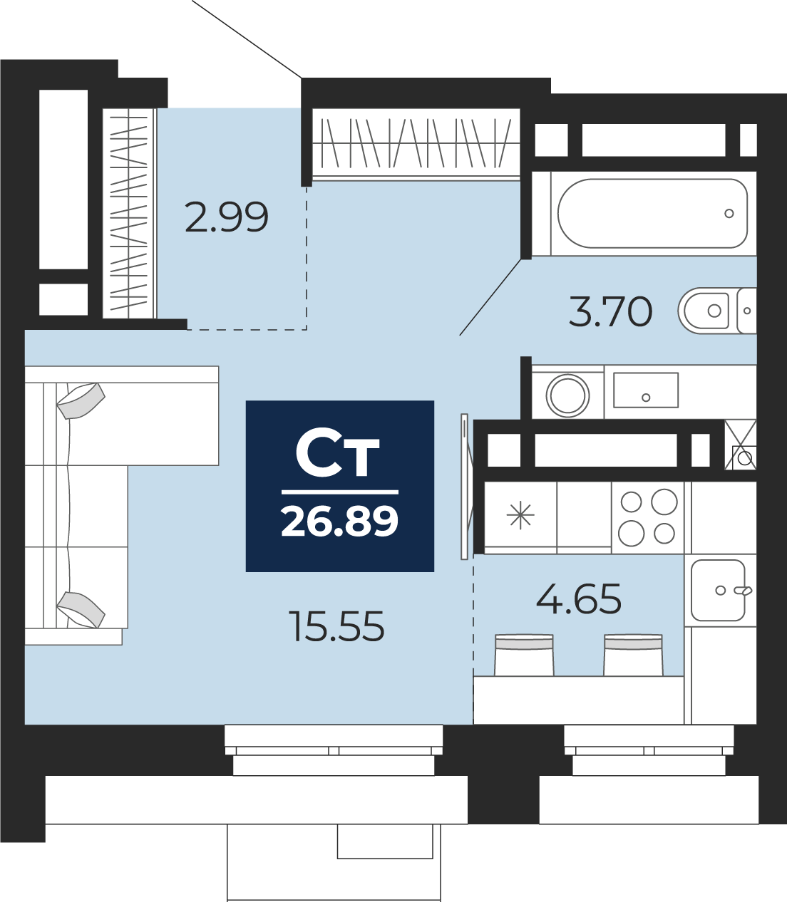 Студия 26 м2 в ЖК Айвазовский корпус null этаж 21