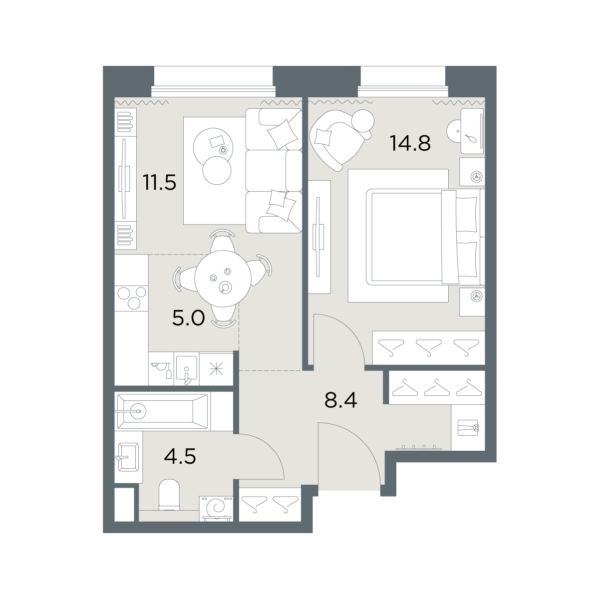 2-комнатная 44 м2 в ЖК Станиславский корпус null этаж 2