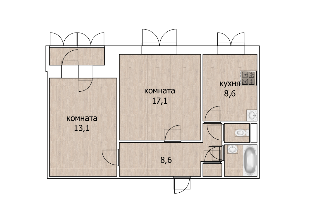 2-комнатная 52 м2 в ЖК undefined корпус null этаж 11