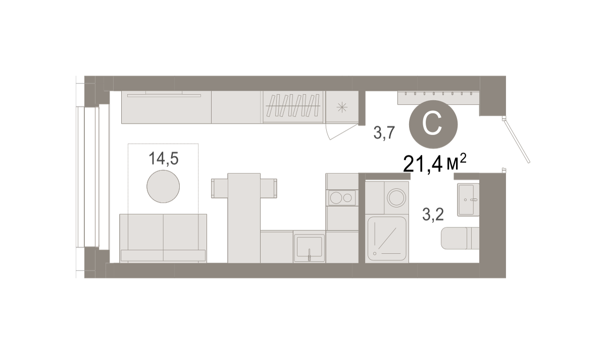 Студия 21 м2 в ЖК Квартал Нефть корпус null этаж 2