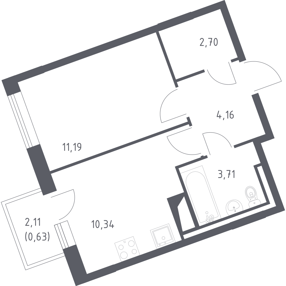 1-комнатная 32 м2 в ЖК Квартал Лаголово корпус null этаж 4