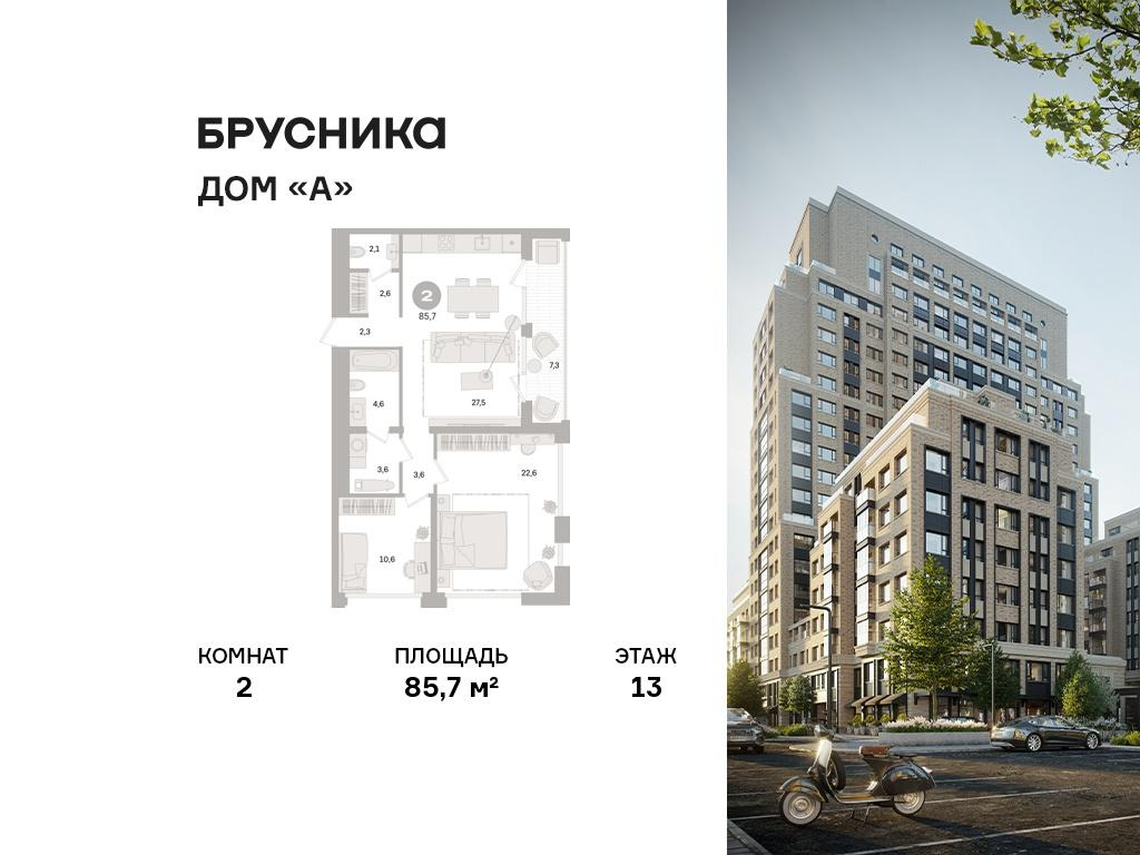 2-комнатная 85 м2 в ЖК Дом «А» корпус null этаж 13