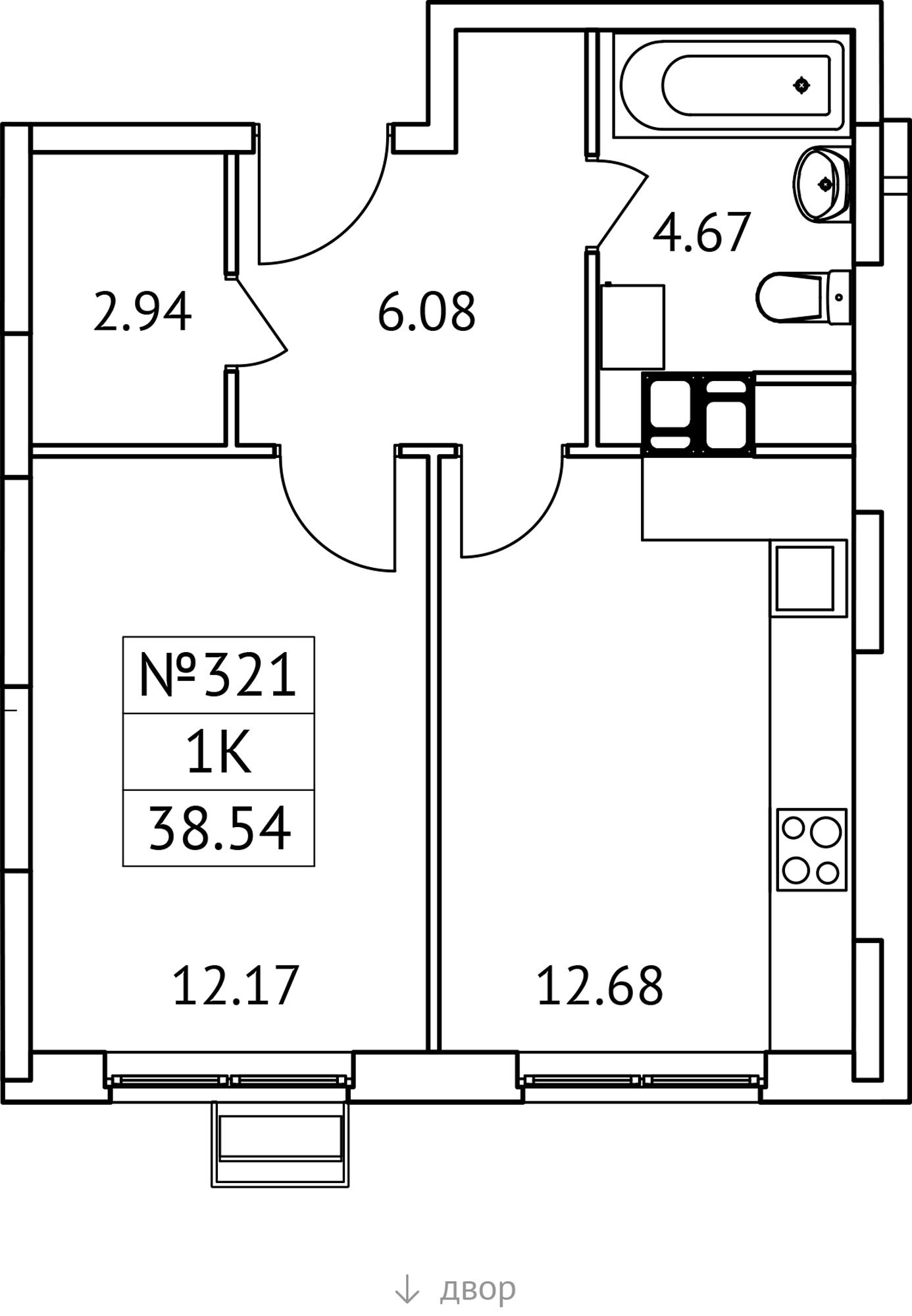 1-комнатная 38 м2 в ЖК Новотомилино корпус null этаж 9