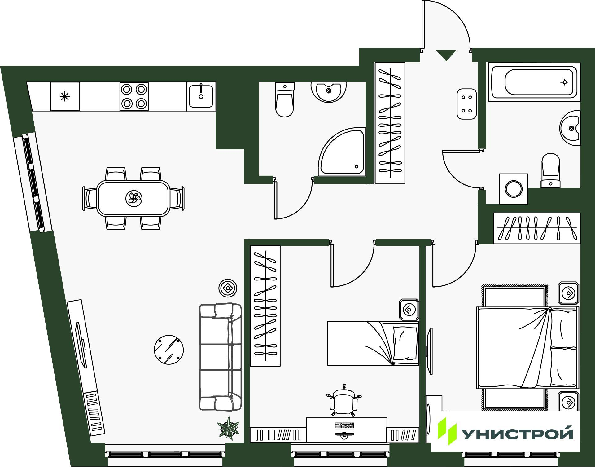 2-комнатная 63 м2 в ЖК Парковый квартал 2.0 корпус null этаж 4