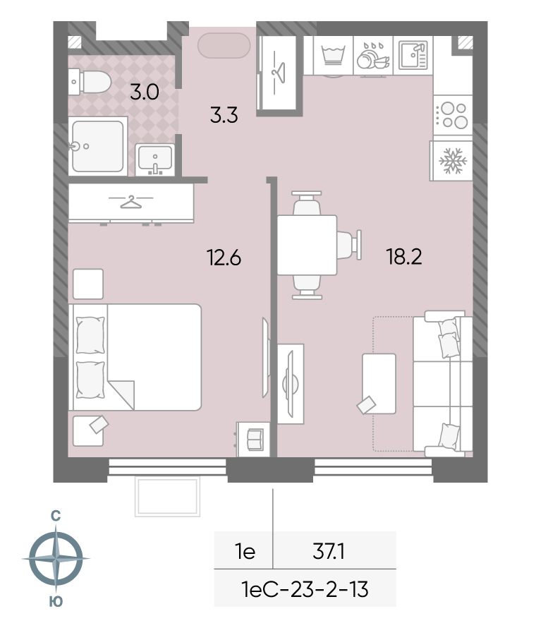 1-комнатная 37 м2 в ЖК ЛУЧИ корпус null этаж 6
