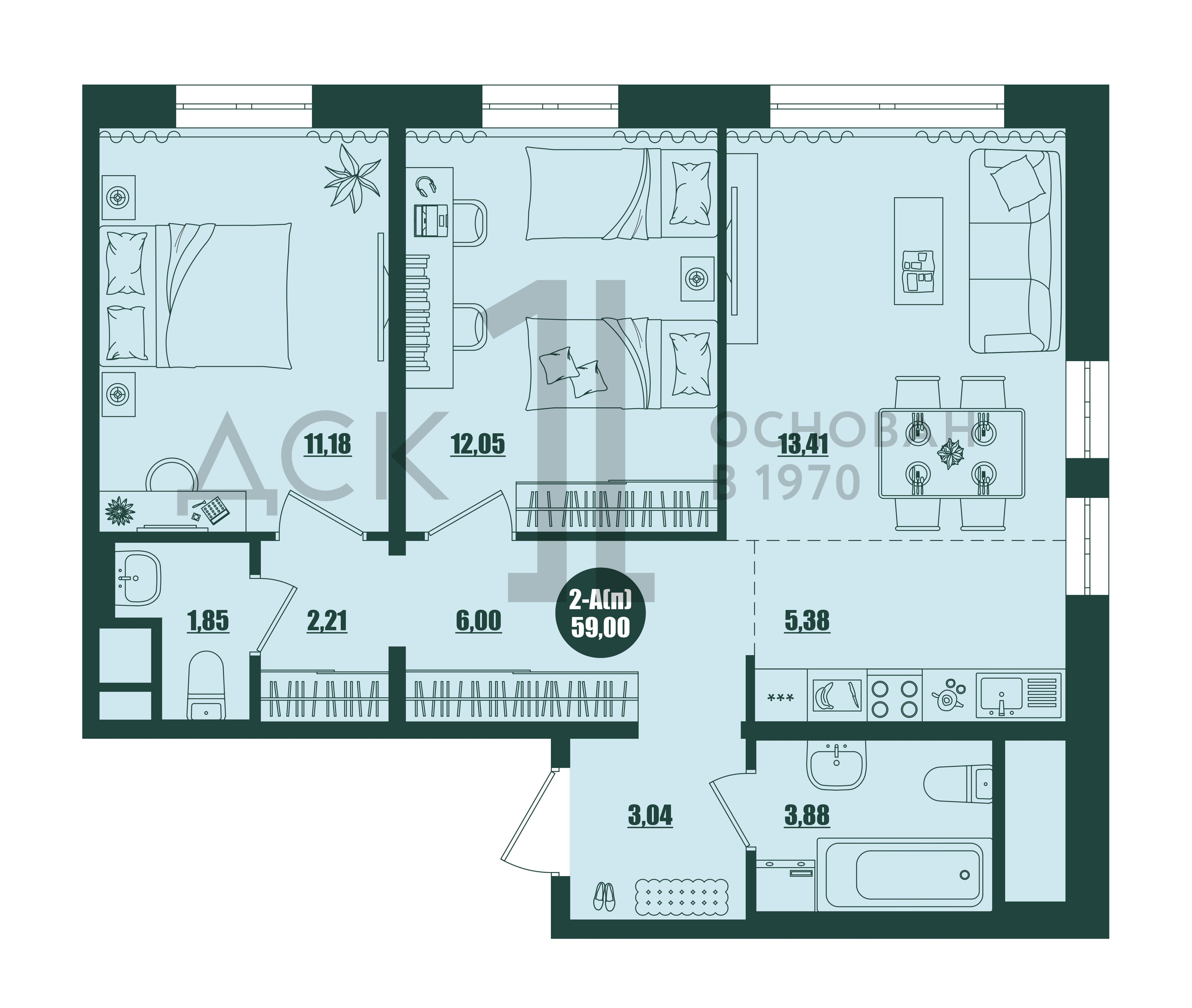 2-комнатная 59 м2 в ЖК Крылов корпус null этаж 11