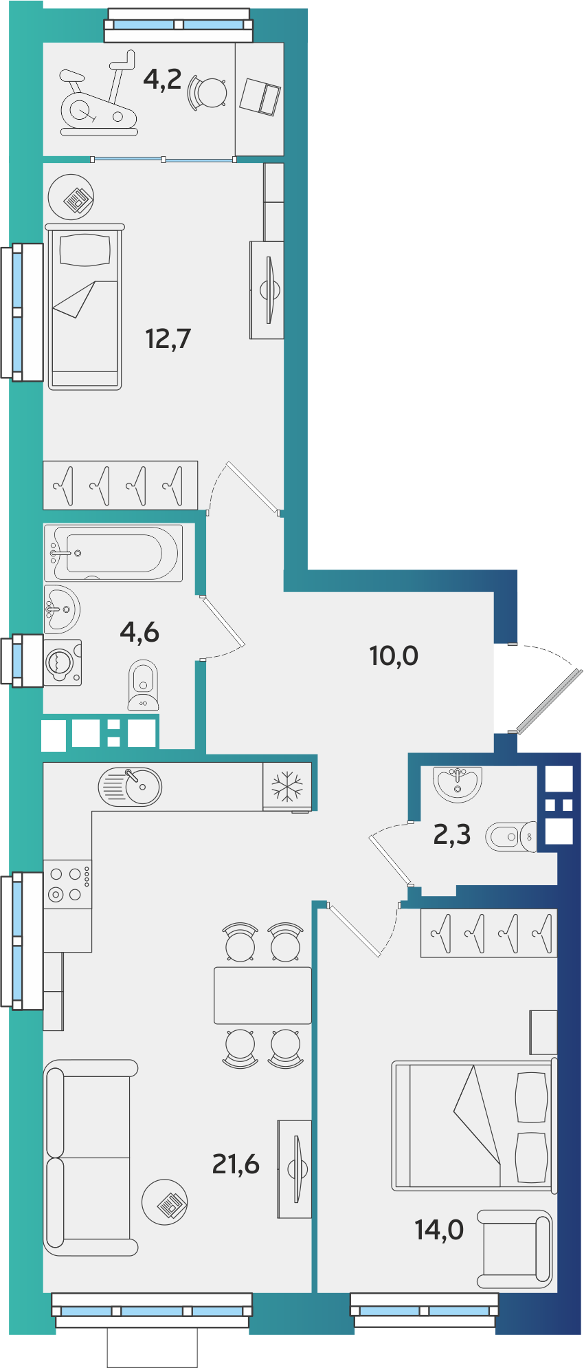 2-комнатная 69 м2 в ЖК Экополис корпус null этаж 10