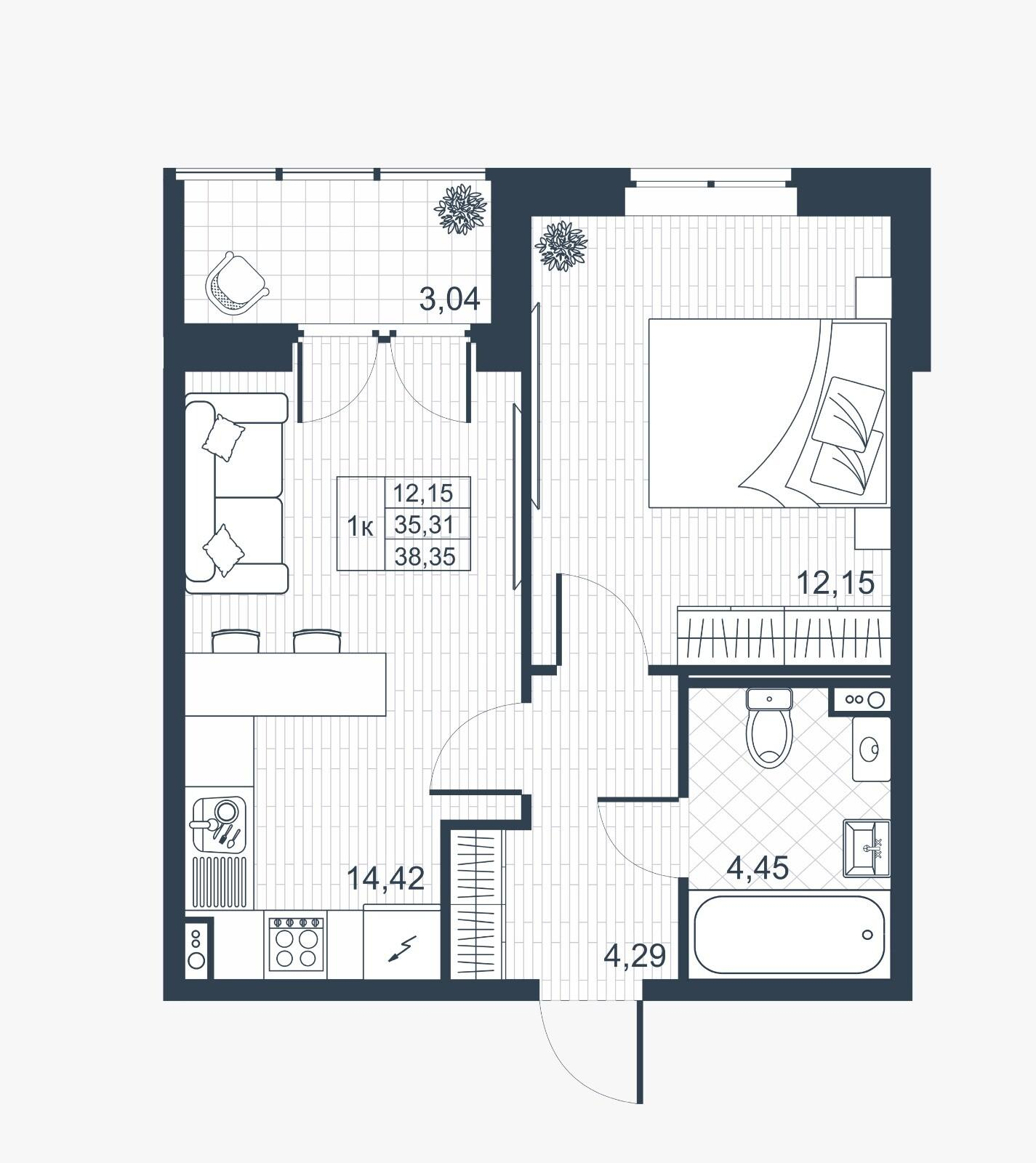 1-комнатная 35 м2 в ЖК Ново-Антропшино корпус null этаж 1