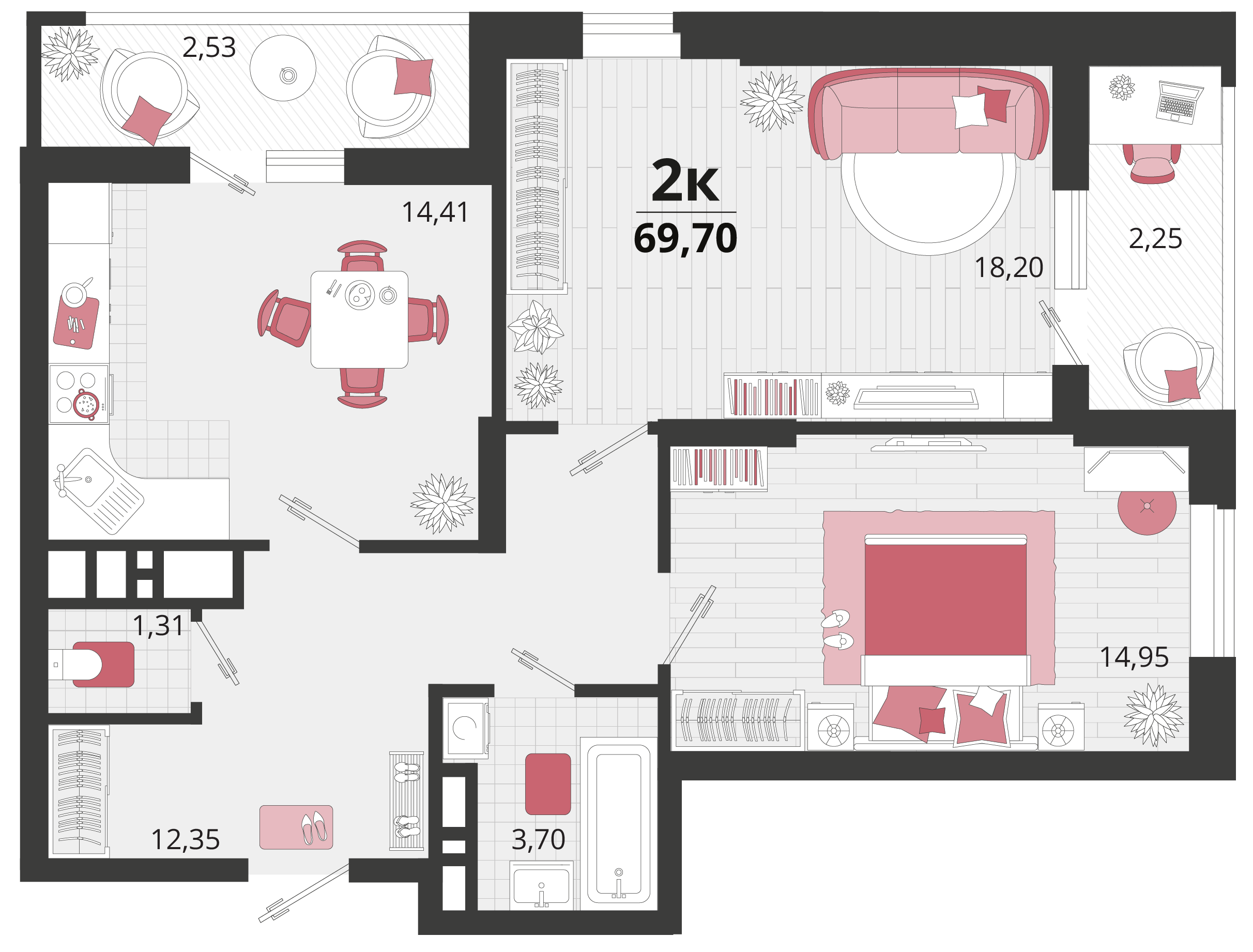 2-комнатная 69 м2 в ЖК Родные просторы корпус null этаж 11