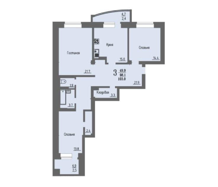 3-комнатная 103 м2 в ЖК undefined корпус null этаж 3