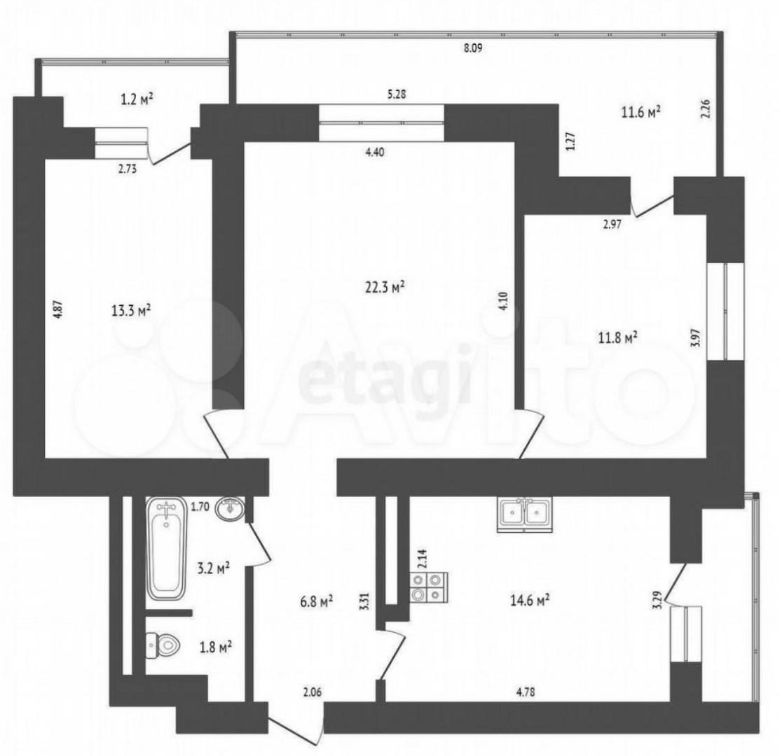 3-комнатная 72 м2 в ЖК undefined корпус null этаж 14
