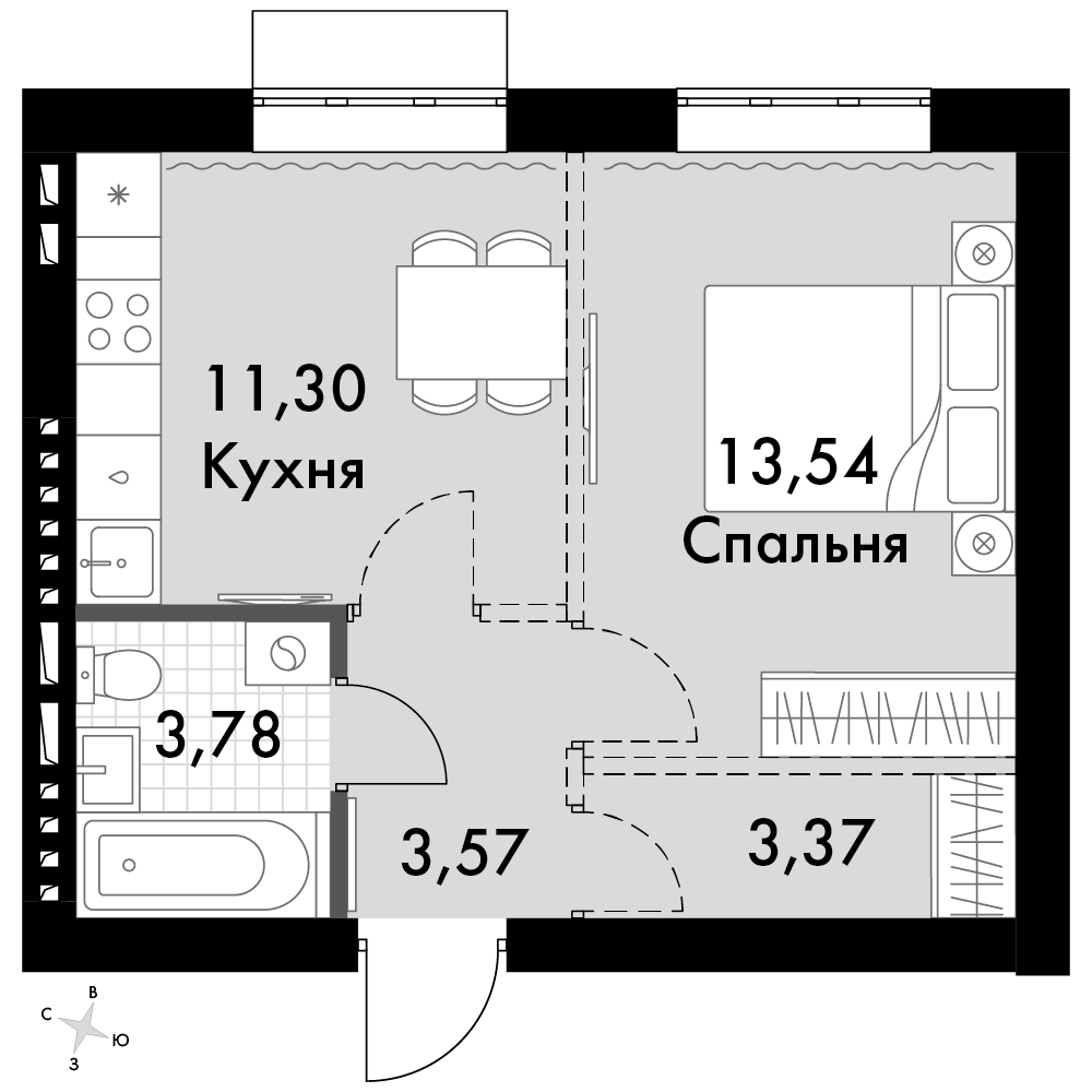 1-комнатная 34 м2 в ЖК Жаворонки Клаб корпус null этаж 3