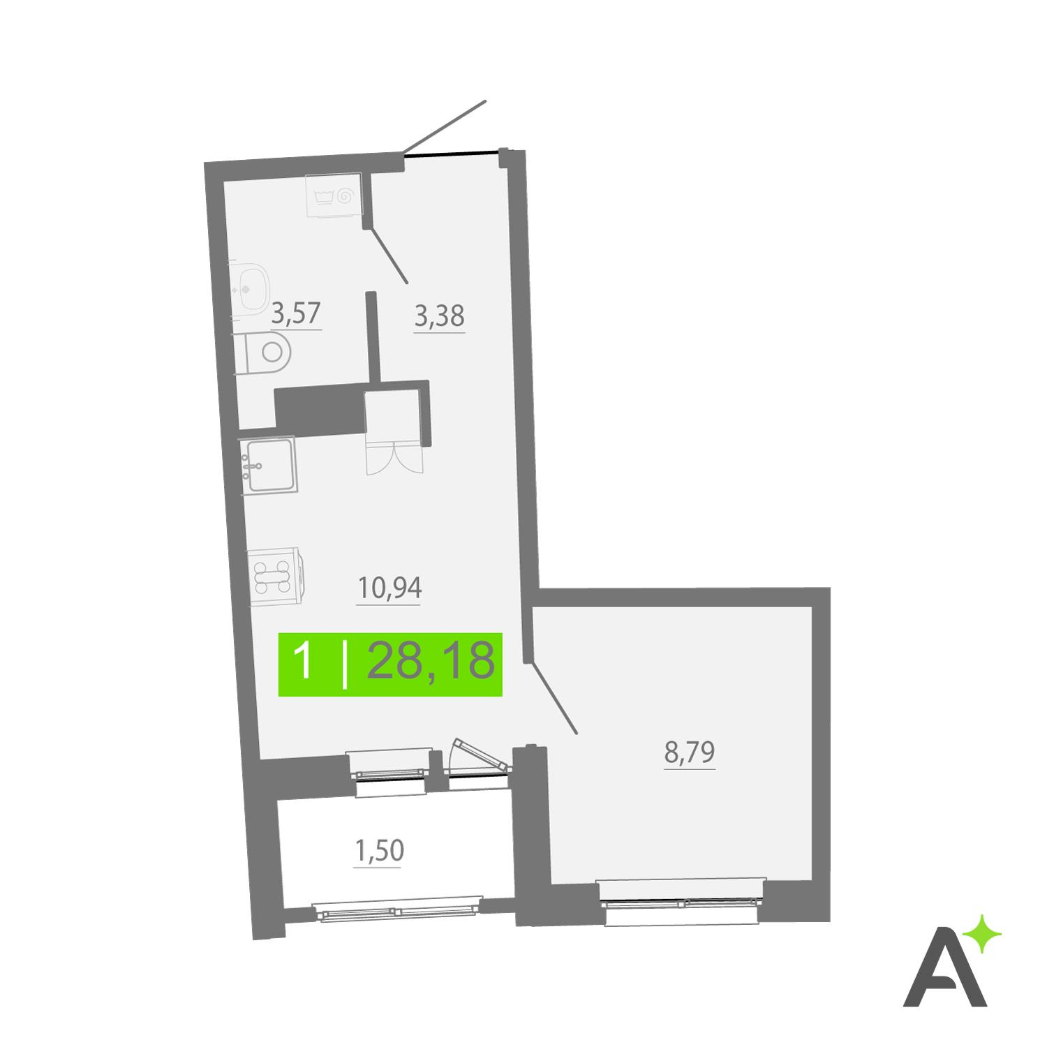 1-комнатная 28 м2 в ЖК Аквилон Рива корпус null этаж 16