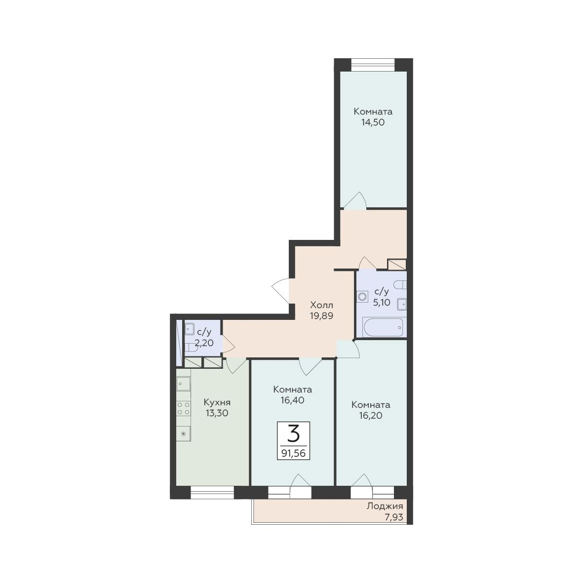 3-комнатная 91 м2 в ЖК Малаховский корпус null этаж 10