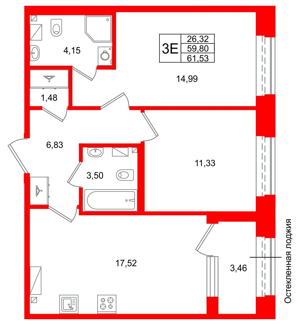 2-комнатная 59 м2 в ЖК Аристократ корпус null этаж 8