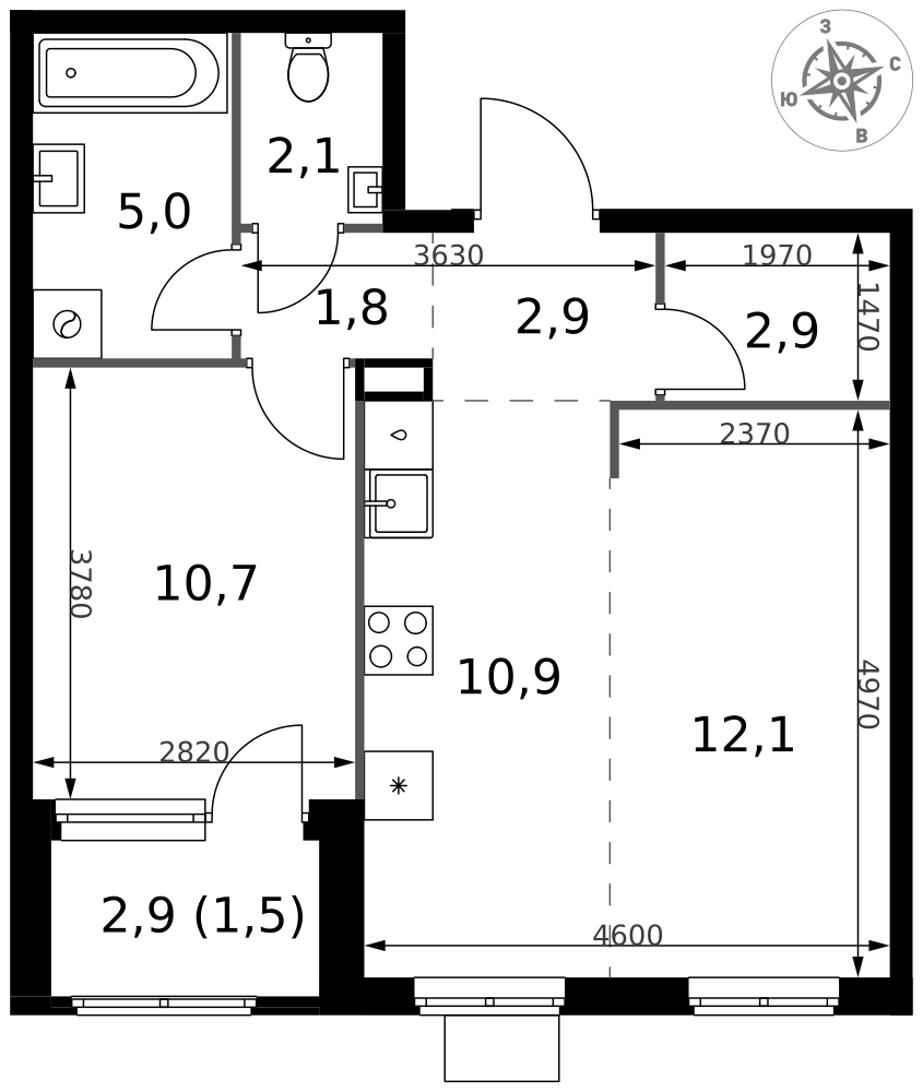 2-комнатная 49 м2 в ЖК 1-й Химкинский корпус null этаж 9