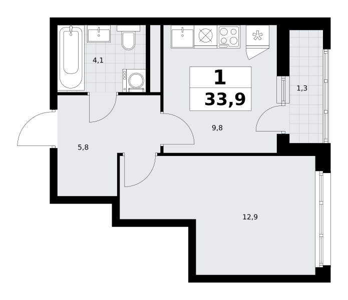 1-комнатная 33 м2 в ЖК Родные кварталы корпус null этаж 4