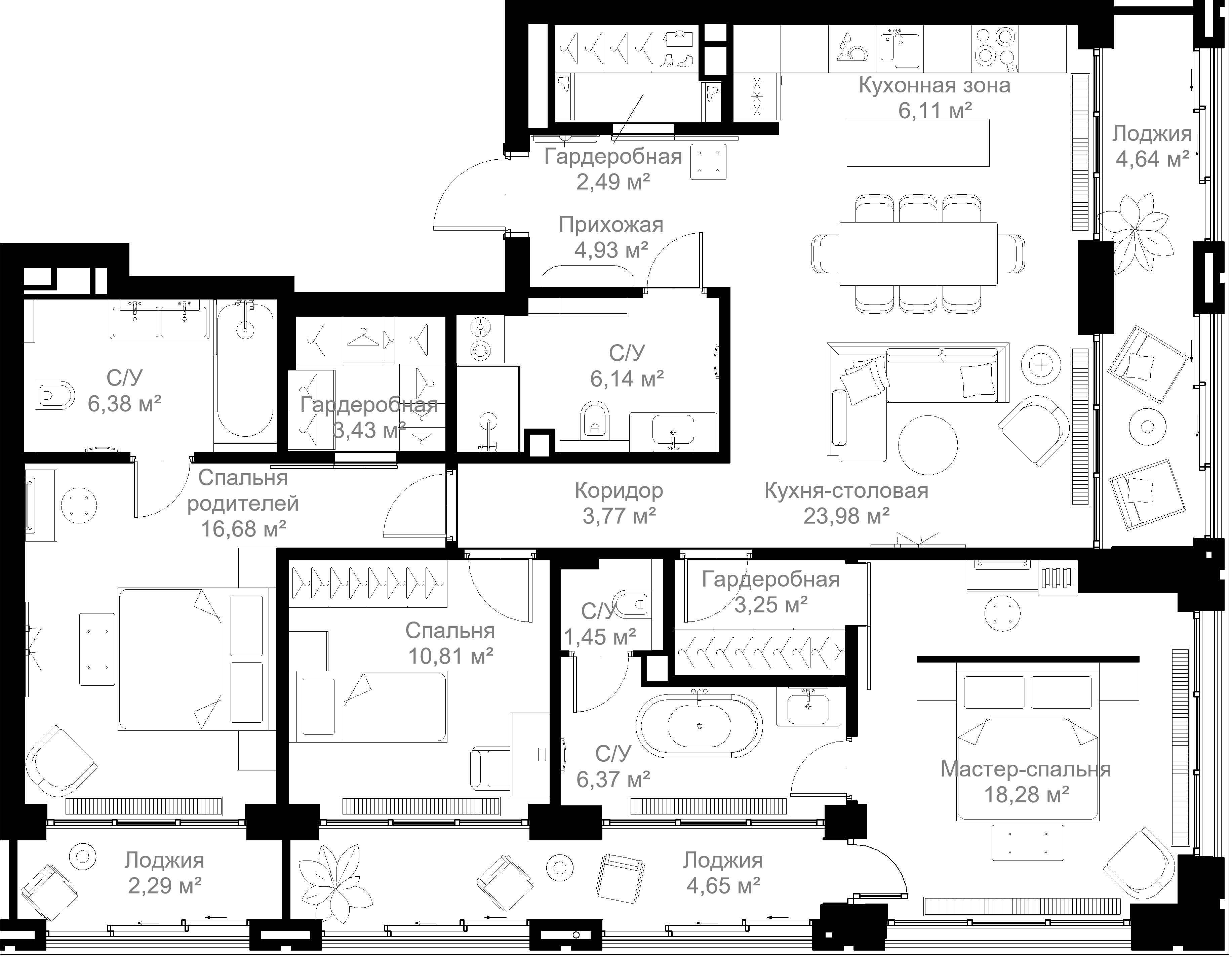 3-комнатная 125 м2 в ЖК МЫС корпус null этаж 5