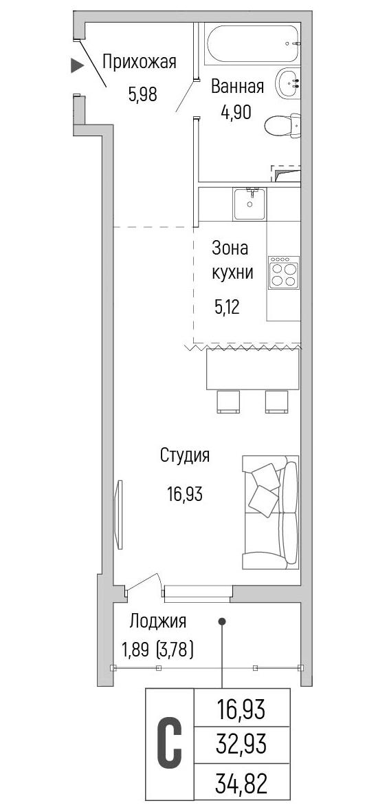 Студия 34 м2 в ЖК Riga Hills корпус null этаж 2