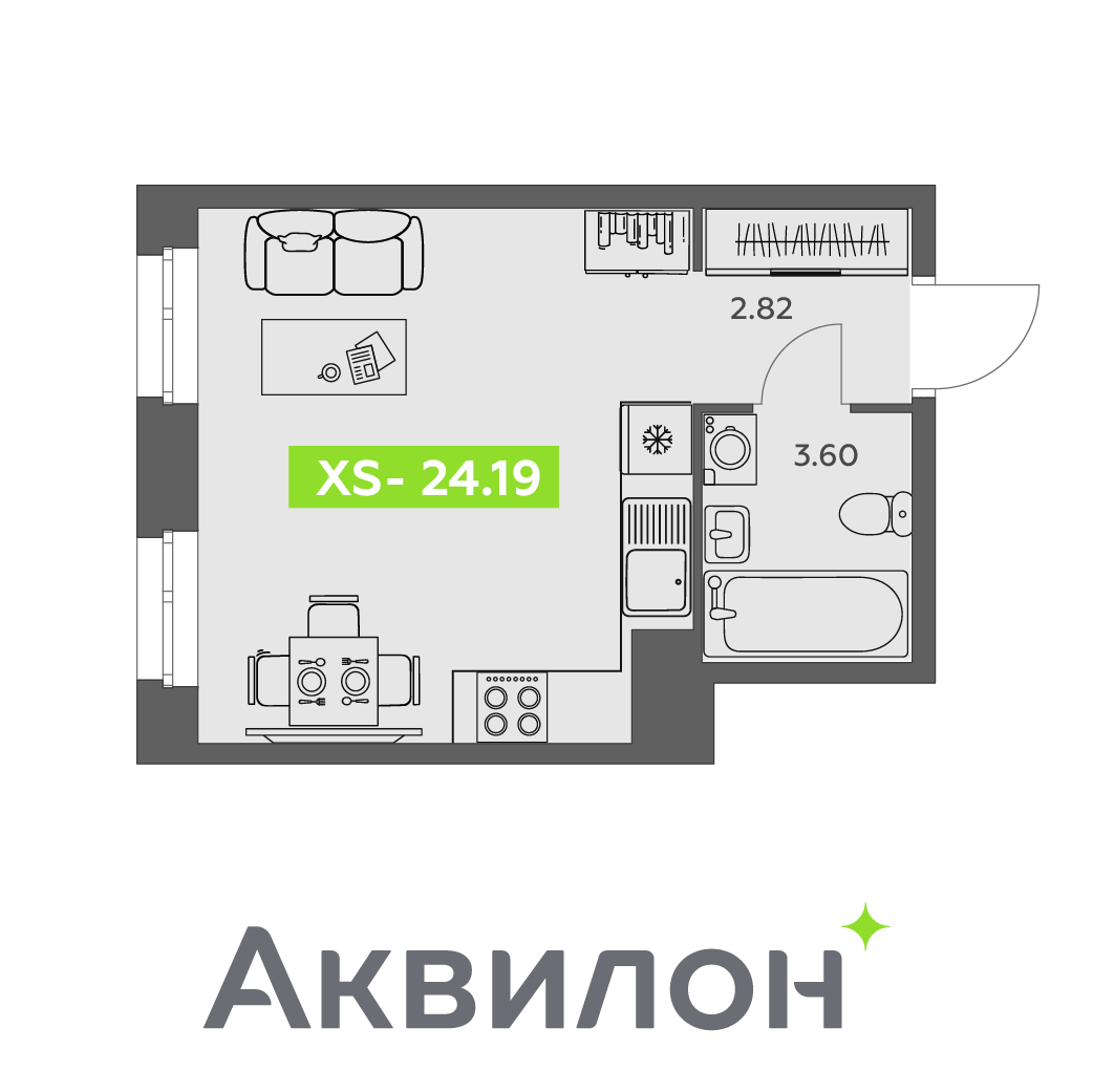 Студия 24 м2 в ЖК Аквилон АКВАРТАЛ корпус null этаж 9