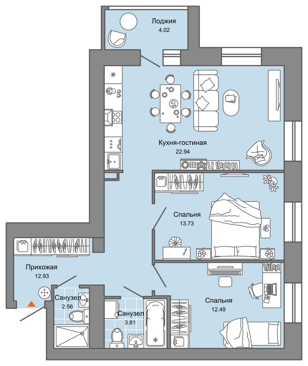 3-комнатная 71 м2 в ЖК CENTROPOLIS корпус null этаж 7