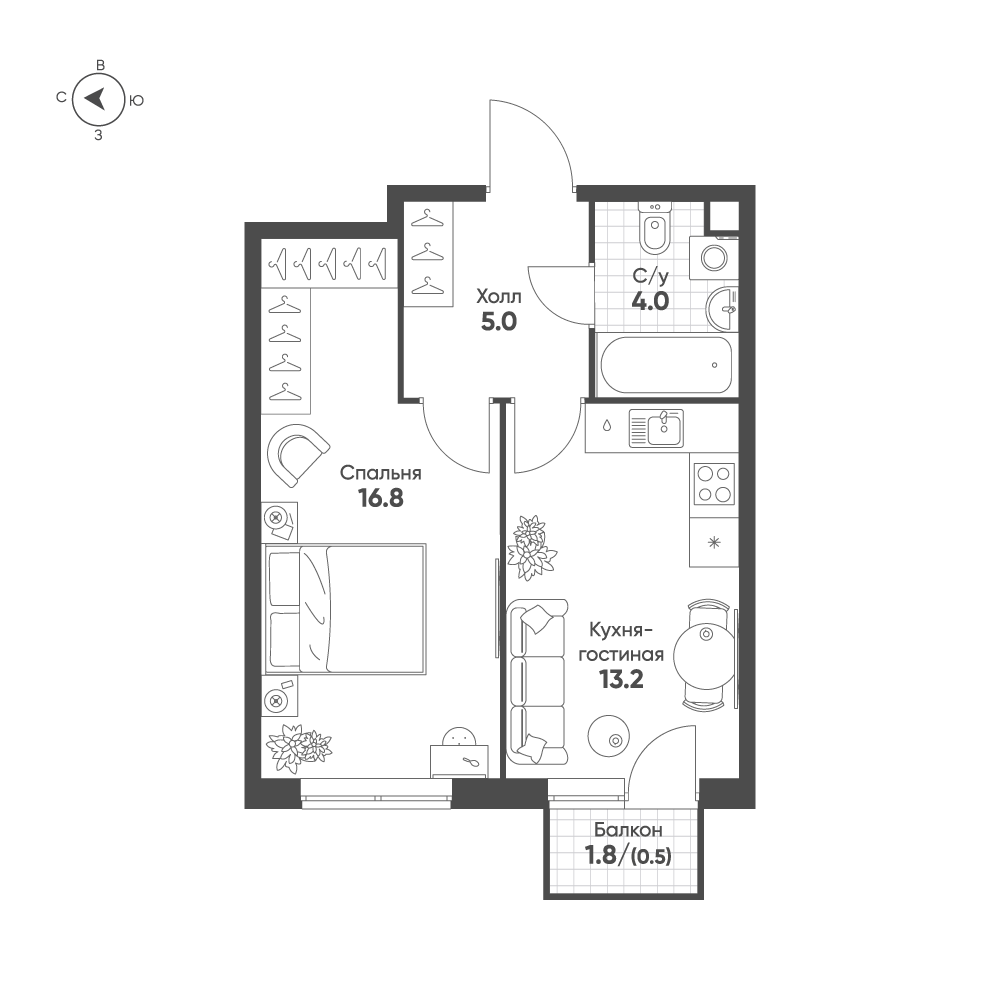 1-комнатная 39 м2 в ЖК Sokolinn Park корпус null этаж 3