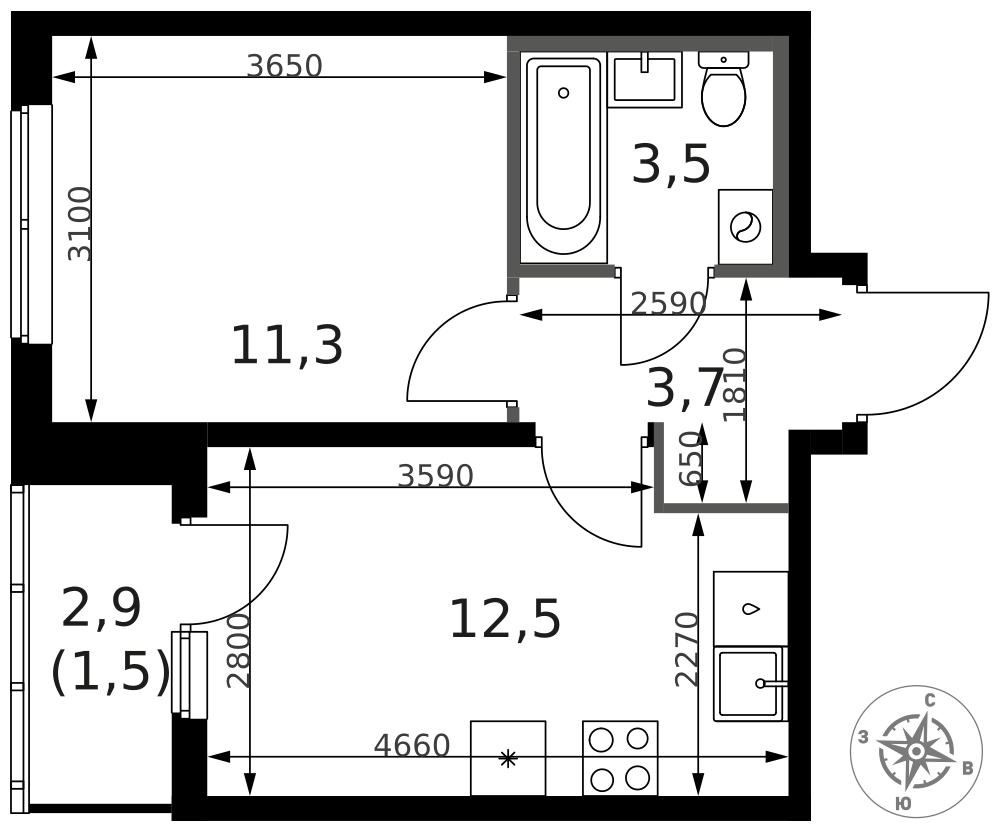 1-комнатная 33 м2 в ЖК 1-й Ясеневский корпус null этаж 2